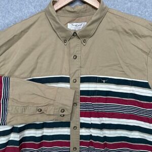 VTG Longhorn‎ Niver Mens 2X Large Tan Western Stripe Long Sleeve Button Up Shirt